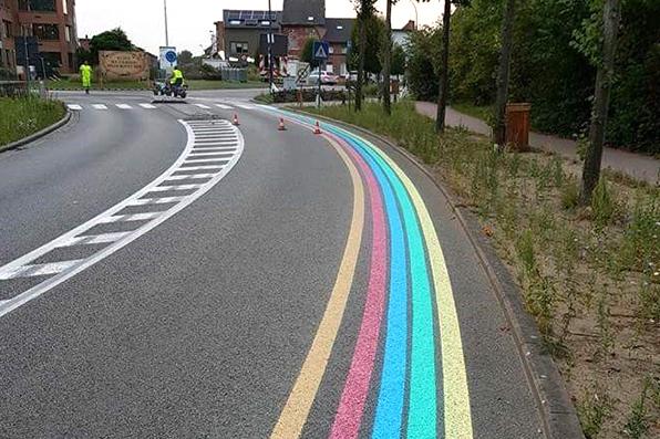 AquaRoute Tempi is a temporary waterbased road paint used here as track markings